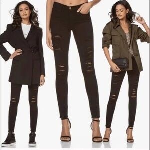 Frame Le Skinny De Jeanne Distressed Destroyed Black Jeans Denim